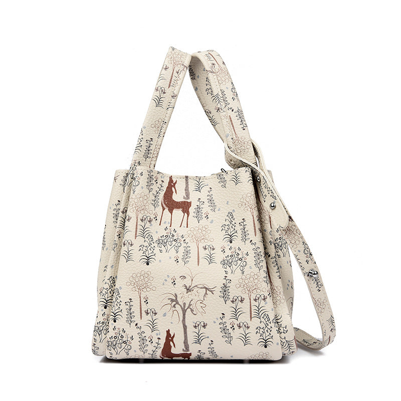Artistic Print Leather Handbag Bowlift