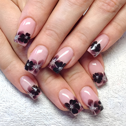Elegant Floral Acrylic Press-On Nails Bowlift