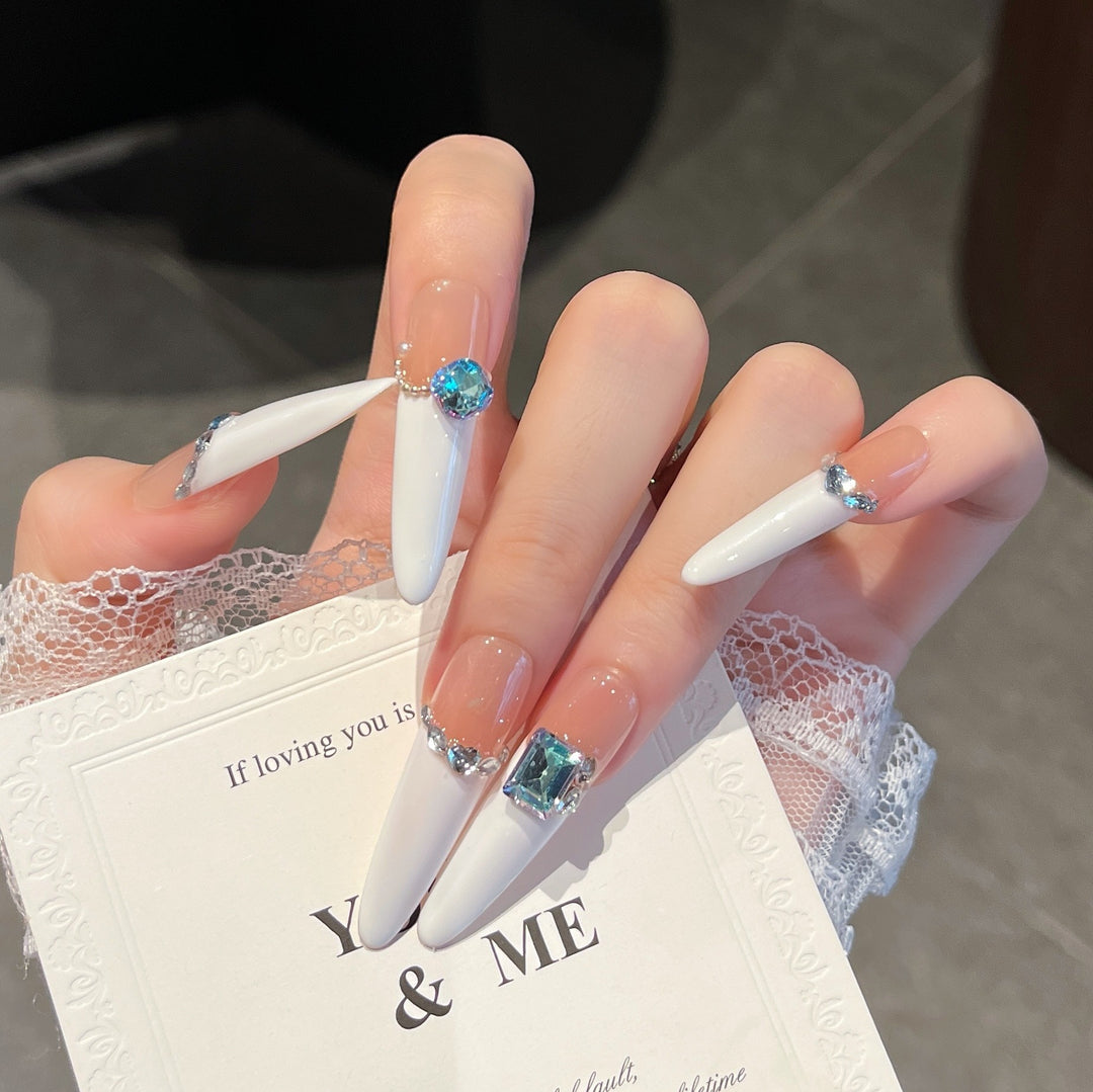 Elegant Gem-Accented Press-On Nail Extensions Bowlift