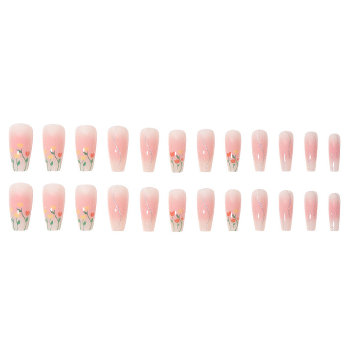 Floral-Designed Long Press-On Nails Bowlift