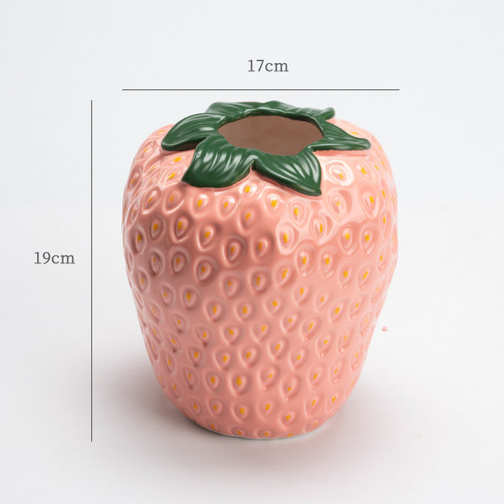 Strawberry-Shaped Decorative Ceramic Vase
