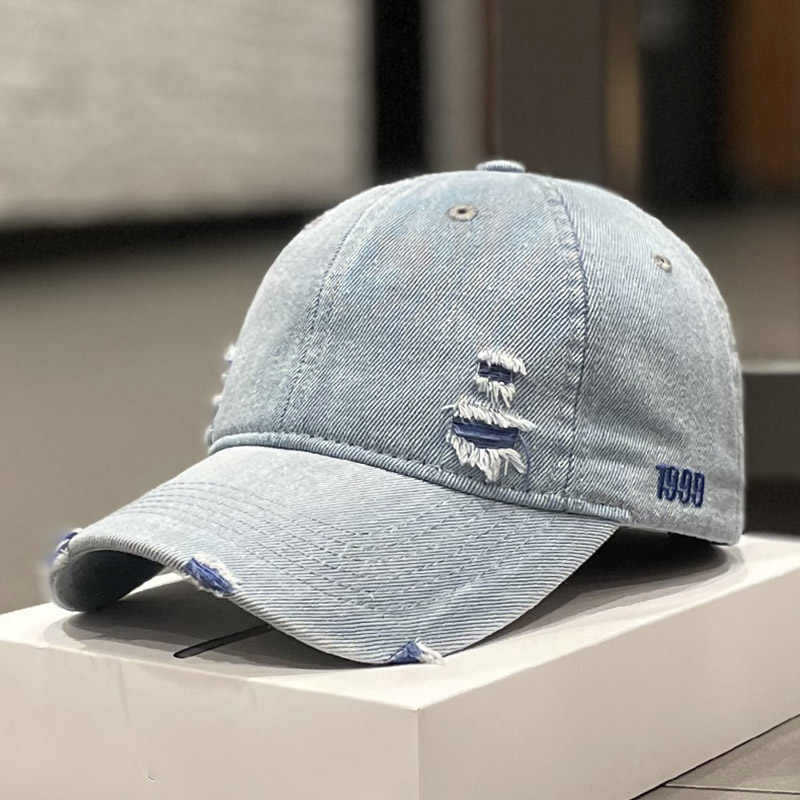 Unisex Distressed Denim Baseball Cap Bowlift