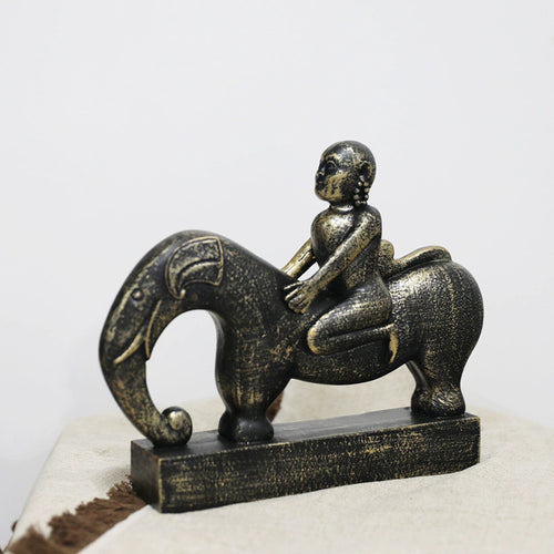 Decorative Elephant Figurine with Child Rider