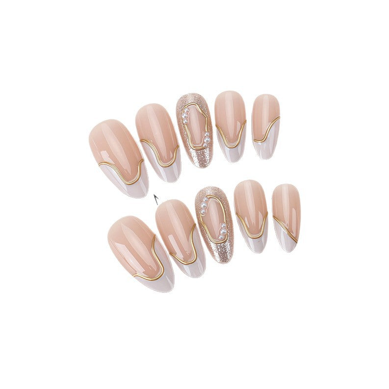 Elegant Gold-Accent Press-On Nail Art Bowlift