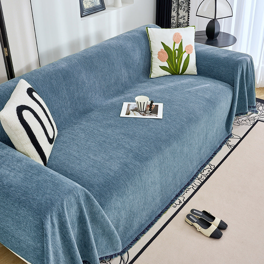 Textured Herringbone Pattern Sofa Throw Blanket