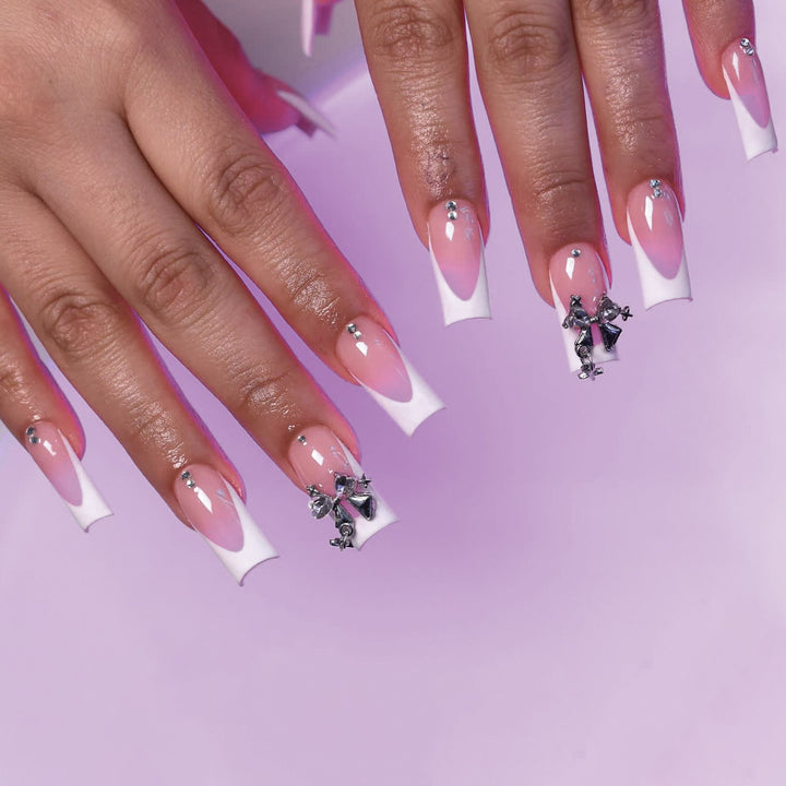 Elegantly Designed French Tip Acrylic Nail Art Bowlift