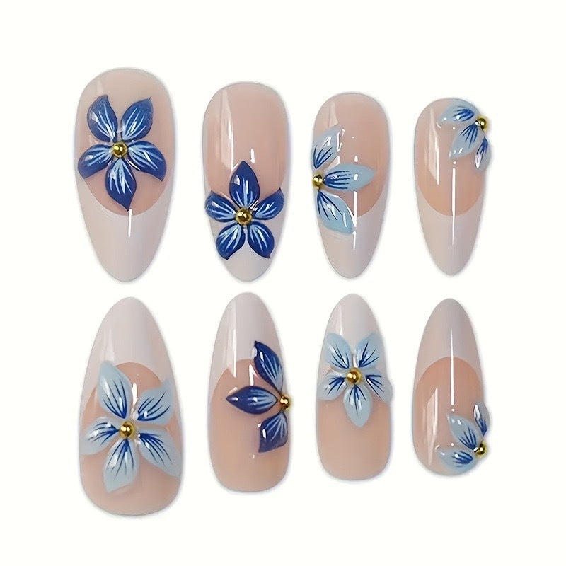 Floral Artistic Press-On Nail Extensions Bowlift