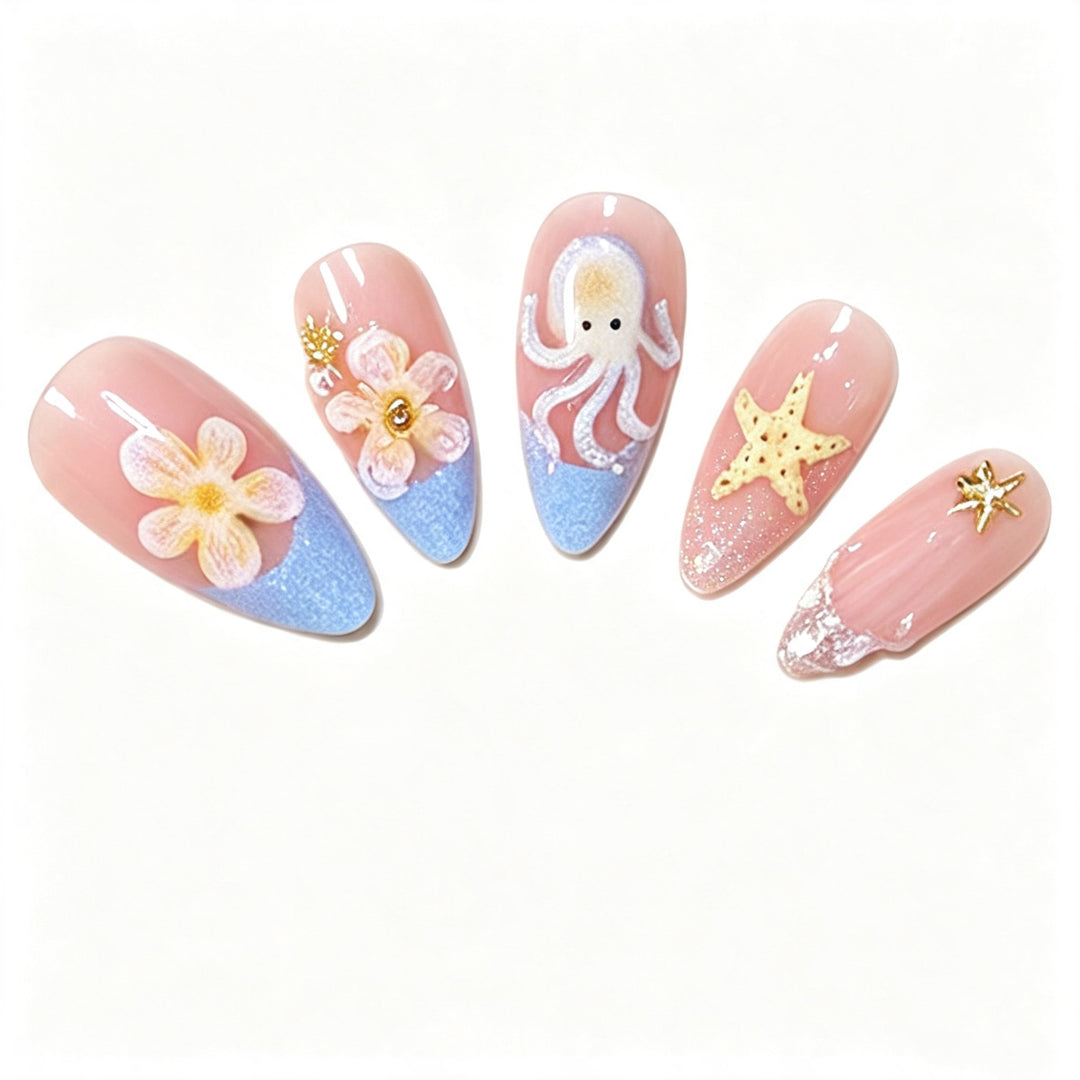 Ocean-Inspired Press-On Nail Art Design Bowlift