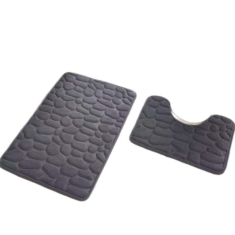 Pebble-Texture Memory Foam Bath Mat Set with U-Shaped Toilet Contour and Rectangular Non-Slip Rug Bowlift
