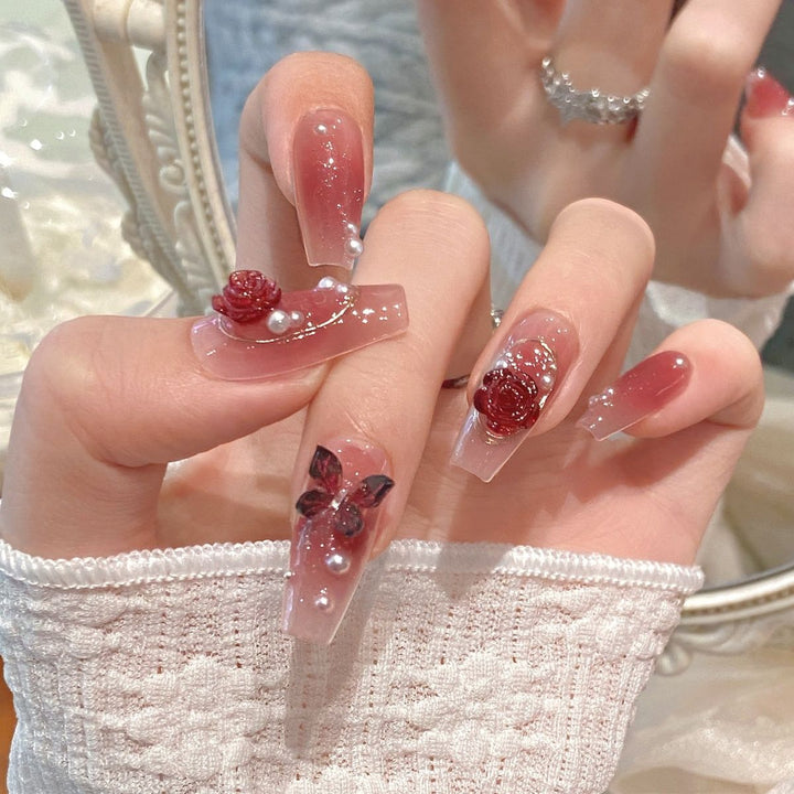 Artistic Floral Embellished Press-On Nail Set Bowlift