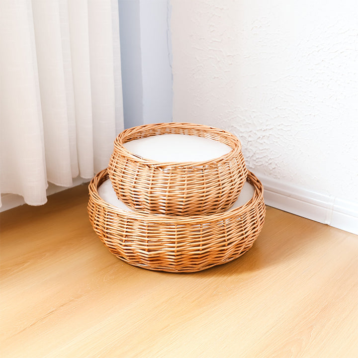Handcrafted Round Wicker Storage Basket Bowlift