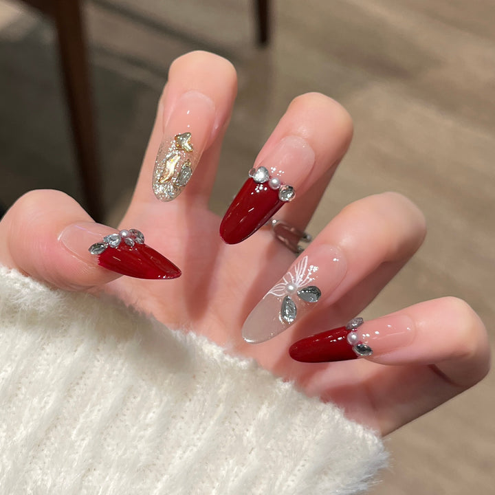 Decorative Press-On Nails with Gem Accents Bowlift