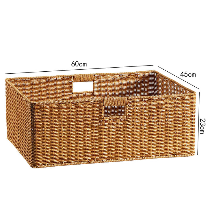 Handwoven Rectangular Storage Basket with Cut-Out Handles Bowlift