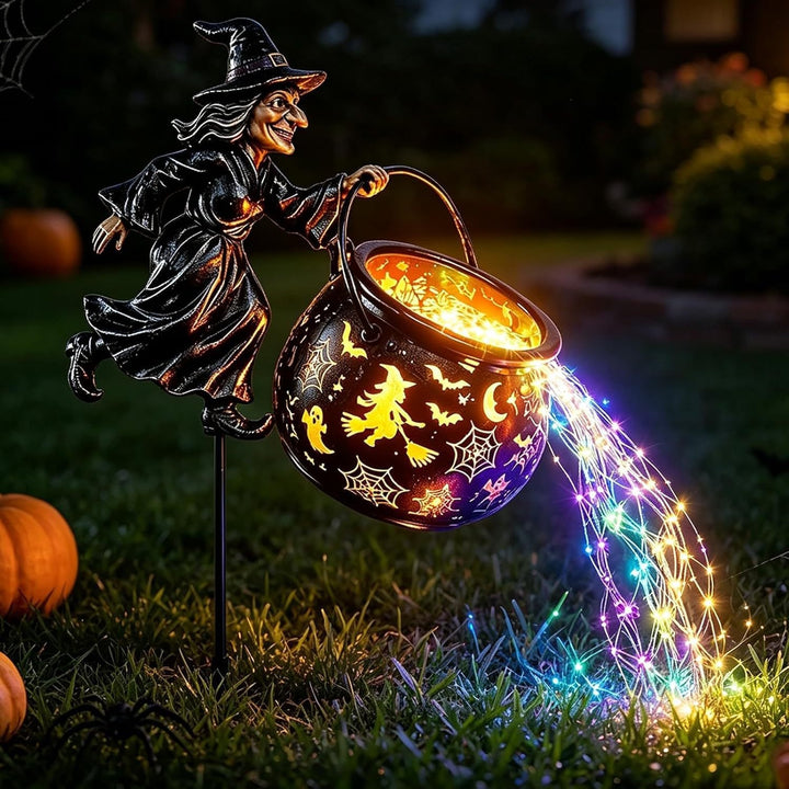 Garden decoration with illuminated witch figure Bowlift