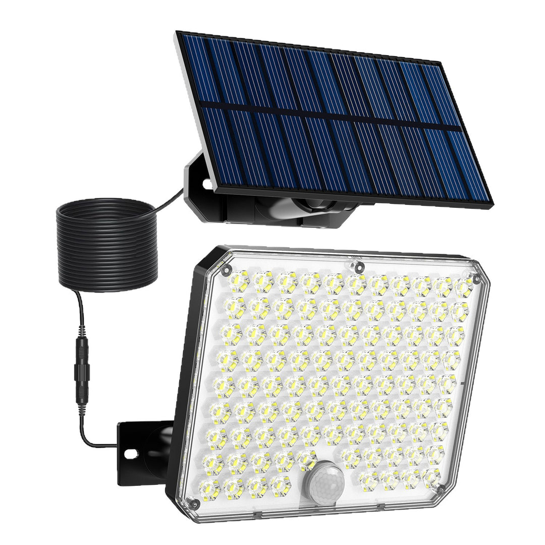 Solar PIR Motion Sensor LED Outdoor Floodlight Panel with Remote and Mounting Brackets Bowlift