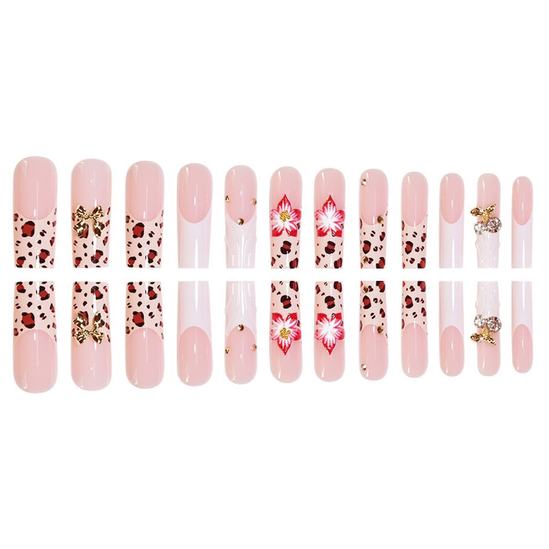 Artistic Acrylic Nail Extensions with Floral and Animal Print Design Bowlift