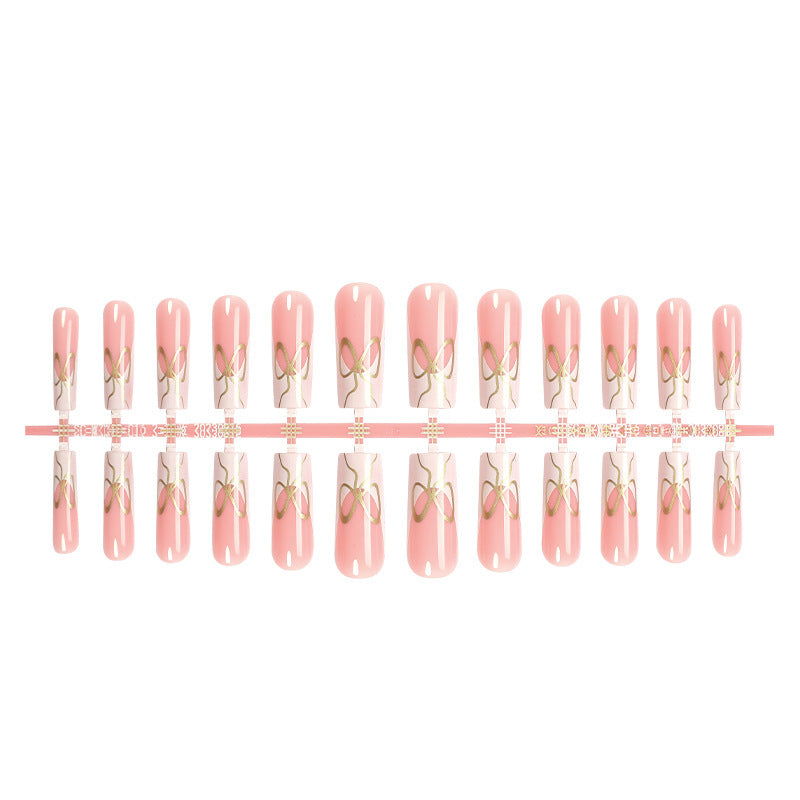 Decorative Press-On Nail Set with Artistic Bow Designs Bowlift