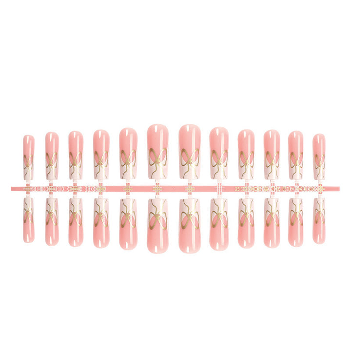 Decorative Press-On Nail Set with Artistic Bow Designs Bowlift