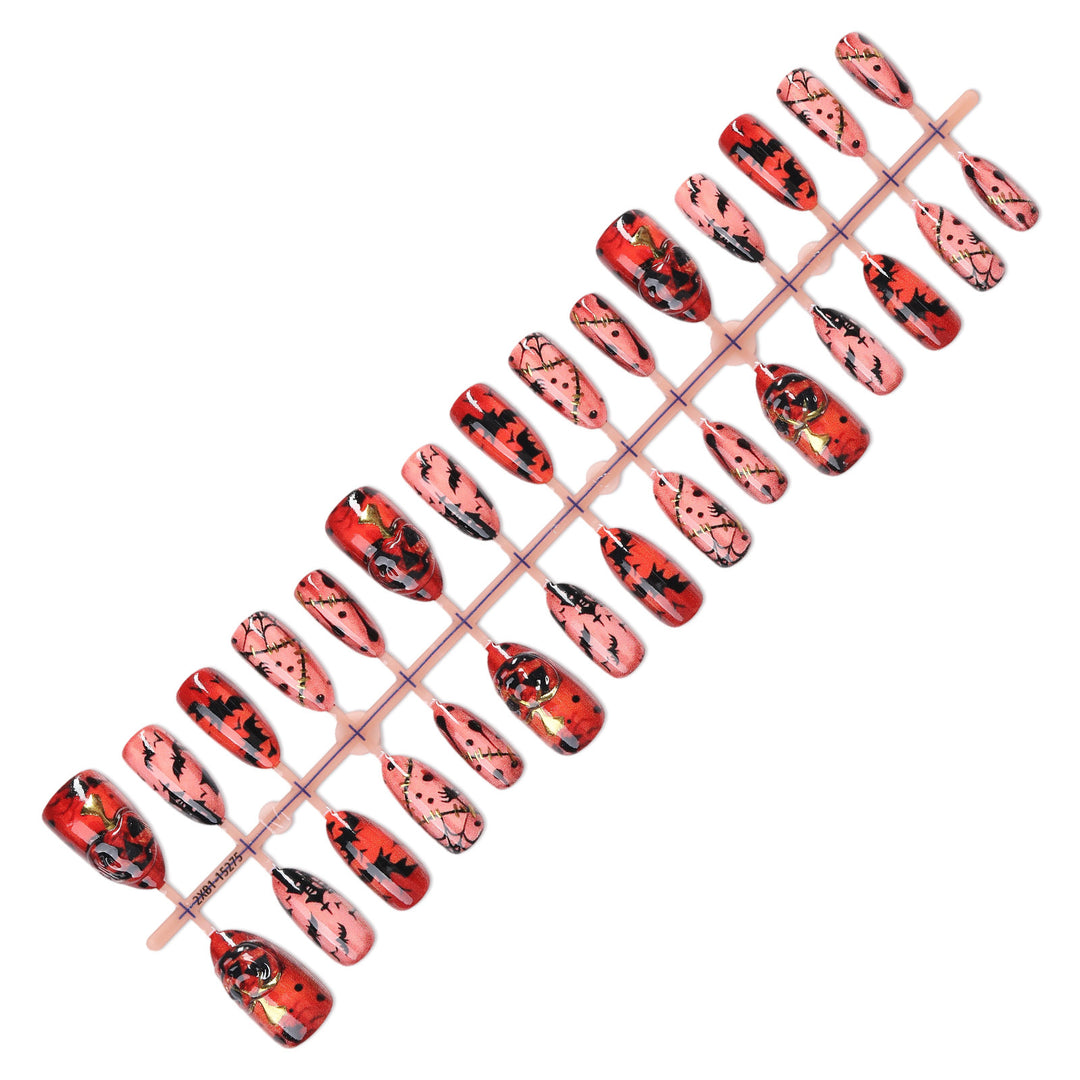 Acrylic nail set with creative Halloween motifs Bowlift