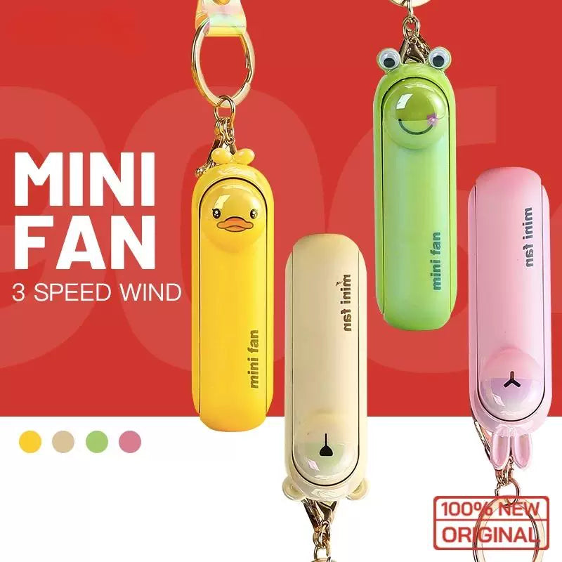 Unisex One Size Rechargeable Keychain Handheld Mini Fan with Wrist Strap and Novel Frog Charm Bowlift