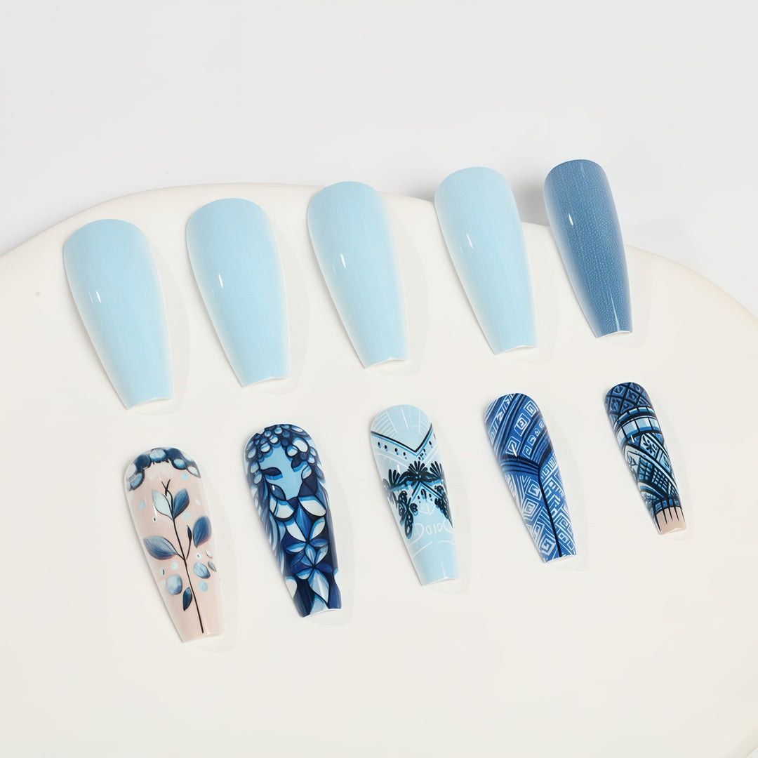 Nail art with floral and geometric design Bowlift