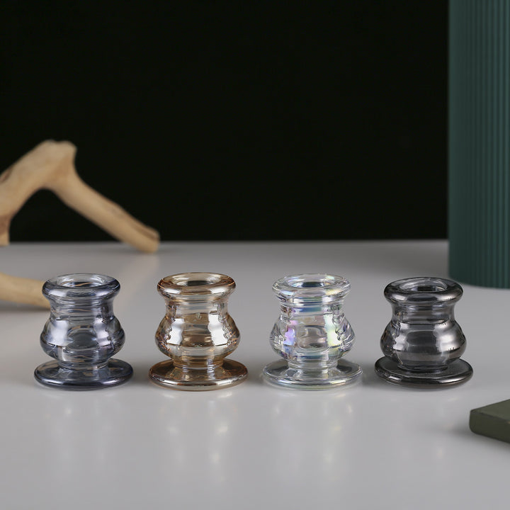 Handblown Smoky Glass Taper and Short Pillar Candle Holder Bowlift