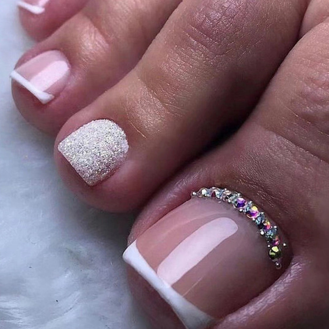 Decorative Rhinestone-Accented Toe Nail Art Bowlift