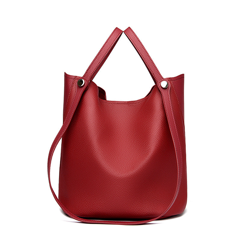 Casual Leather Bucket Bag Bowlift