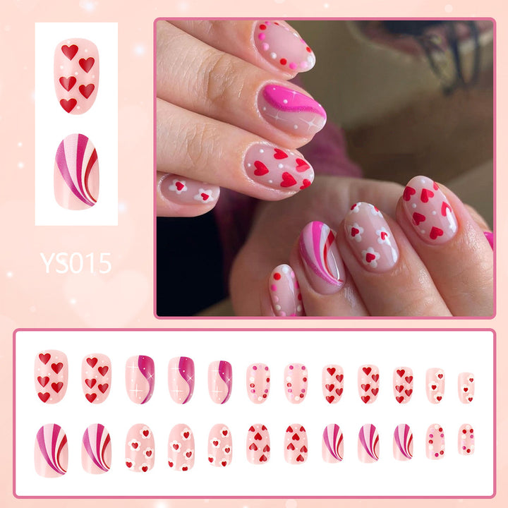 Romantic Heart-Themed Press-On Nail Art Bowlift