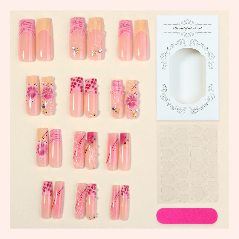 Decorative Press-On Nail Set with Artistic Floral Accents Bowlift
