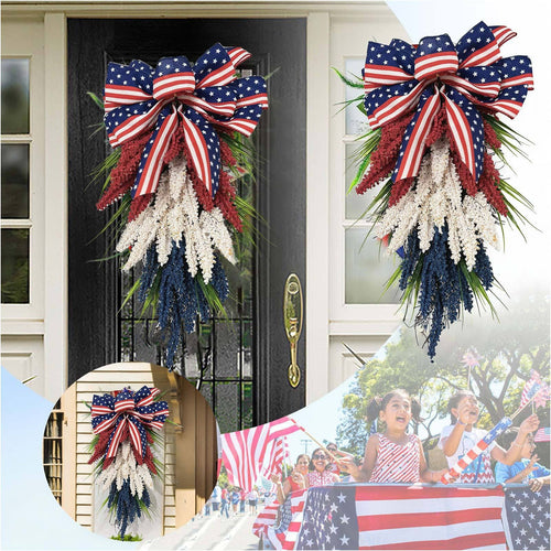 Unisex nan more patriotic door decoration swag with bow and intricate berry branches Bowlift