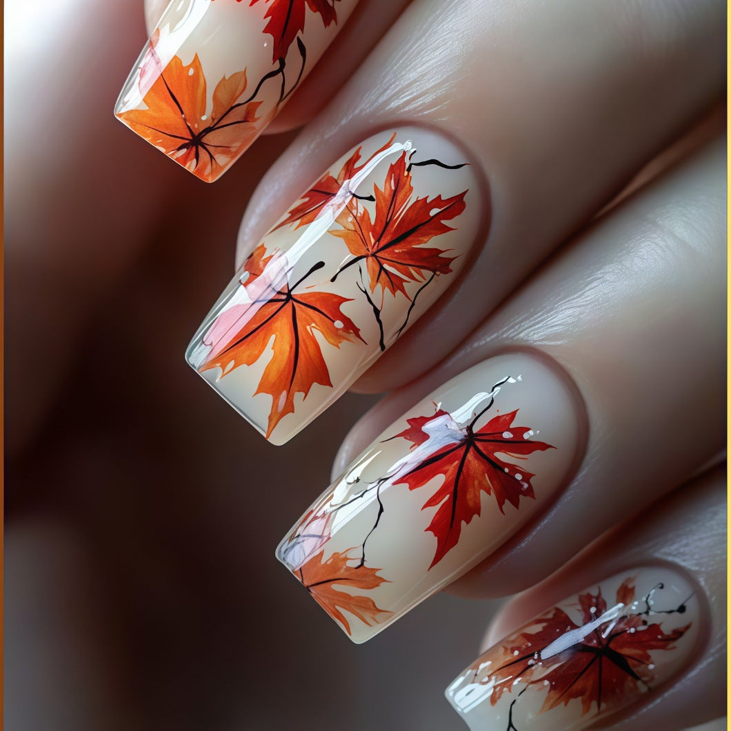 Artificial nails with autumn leaf patterns Bowlift
