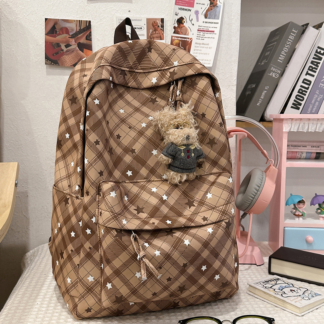 Backpack with Fashionable Check Pattern and Practical Compartments Bowlift