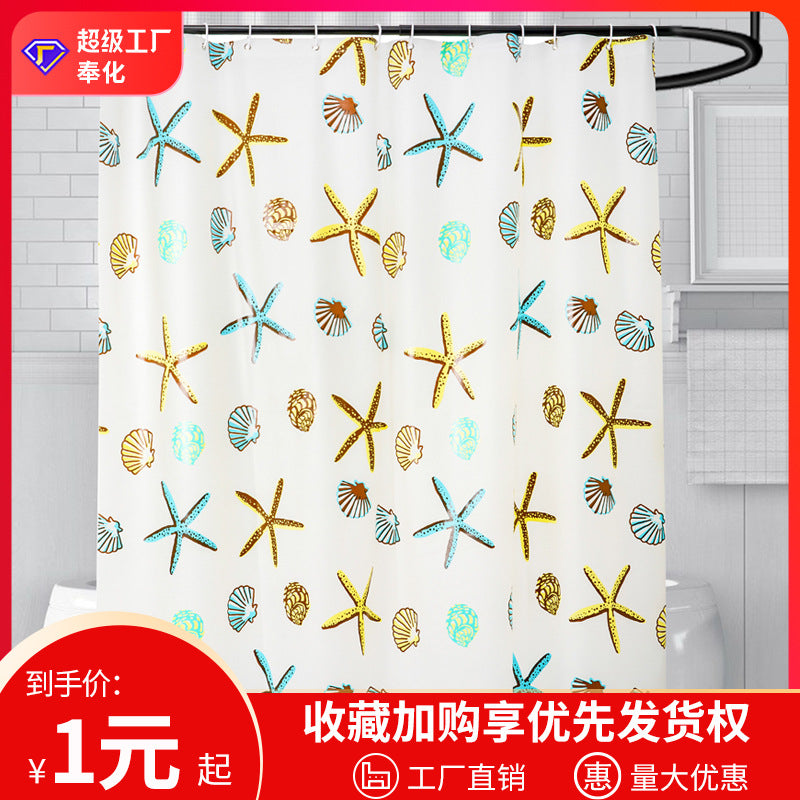 Coastal Sea Life Print Shower Curtain Bowlift