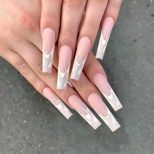 Artistic Nail Extensions in Elegant Flame Design Bowlift