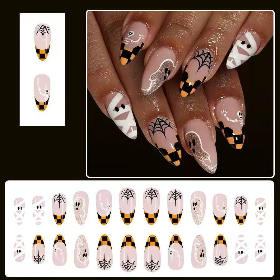 Halloween artificial nail set with spooky 3D designs and detailed embellishments Bowlift