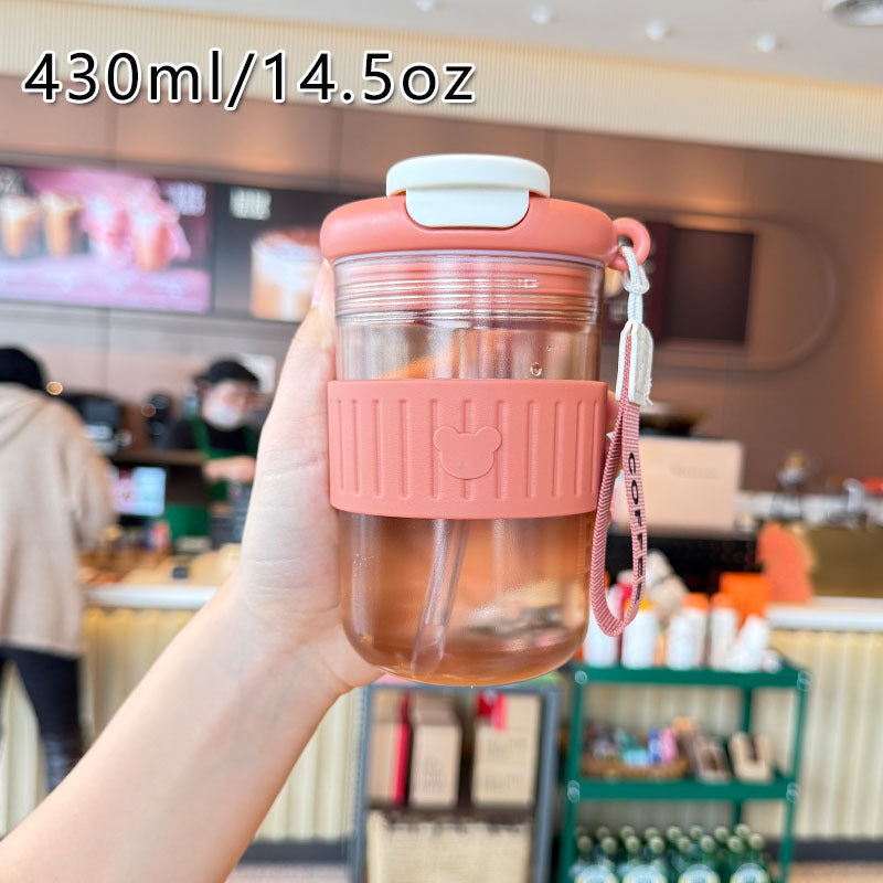 Women insulated drinking bottle with non-slip silicone ring and integrated straw Bowlift