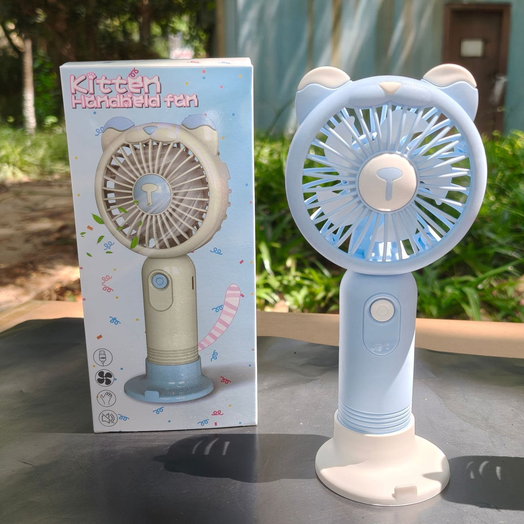 Unisex nan portable rechargeable handheld fan with bear-ear silicone frame foldable desk stand Bowlift