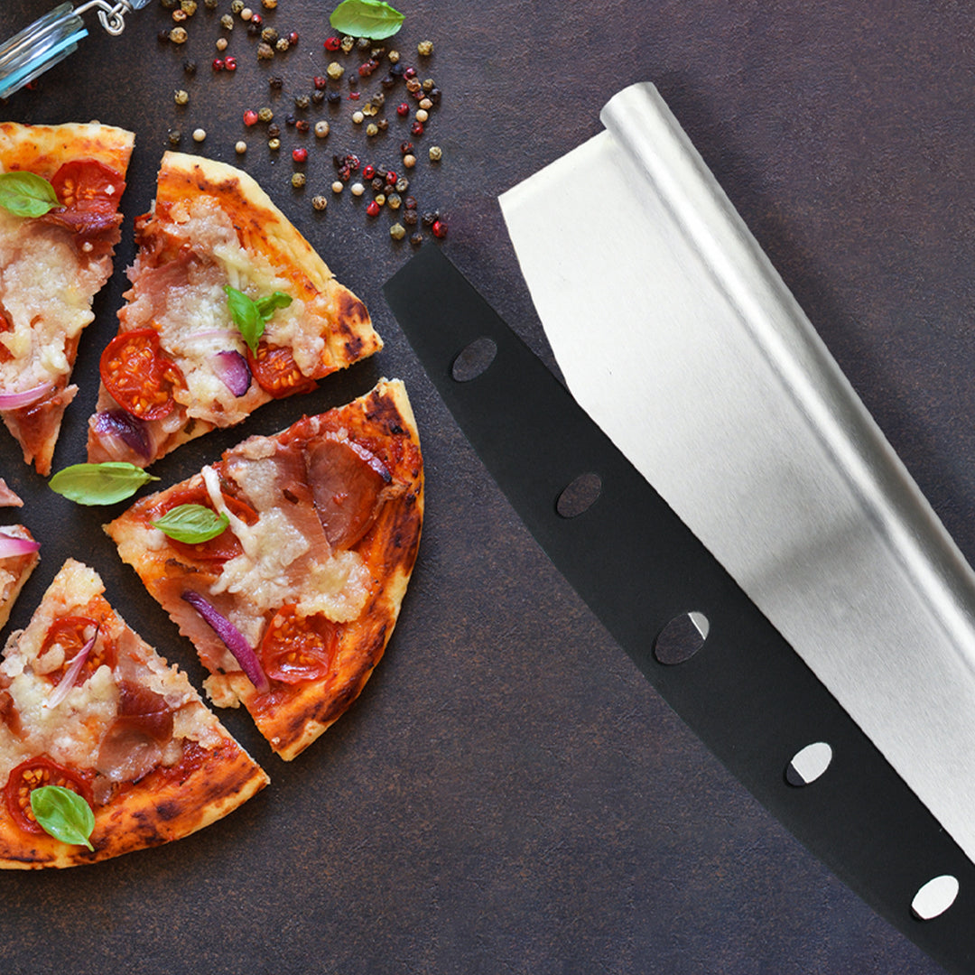 professional pizza peel set with foldable beech wood handle, aluminum paddle and stainless steel rocker cutter Bowlift