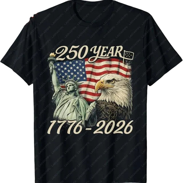 Unisex nan patriotic two hundred fifty year commemorative graphic tee with Statue of Liberty and Bald Eagle print Bowlift