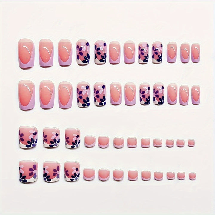 Decorative Press-On Nail Art Set with Floral Design Bowlift