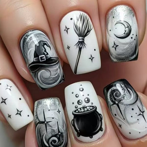 Creative acrylic nails with witch motifs Bowlift