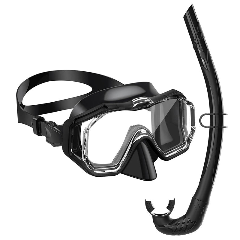 Diving equipment set with ergonomic diving mask and flexible snorkel Bowlift