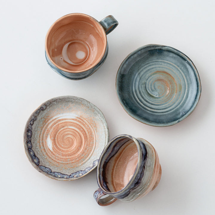 Handcrafted Glazed Footed Ceramic Teacup & Saucer Set Bowlift