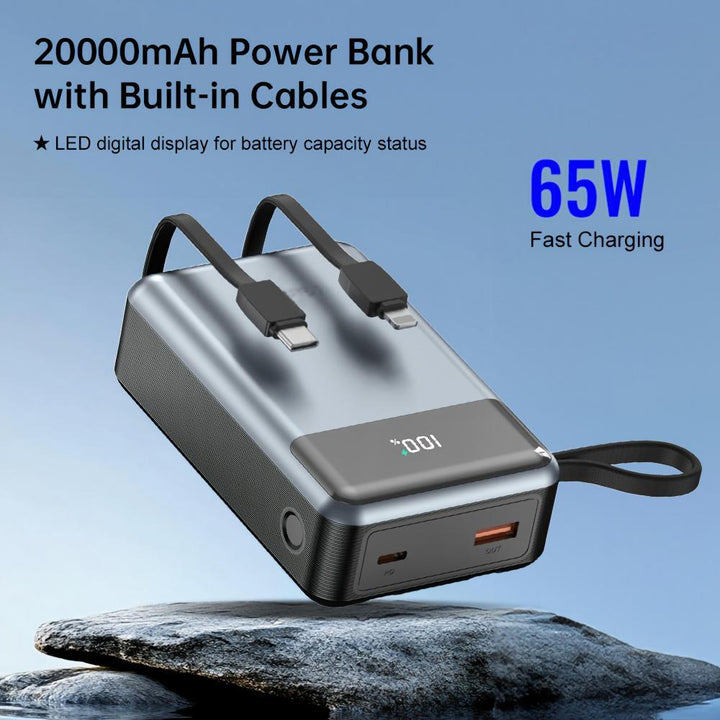 High-Capacity Fast-Charging Portable Power Bank with Built-in Cables Bowlift
