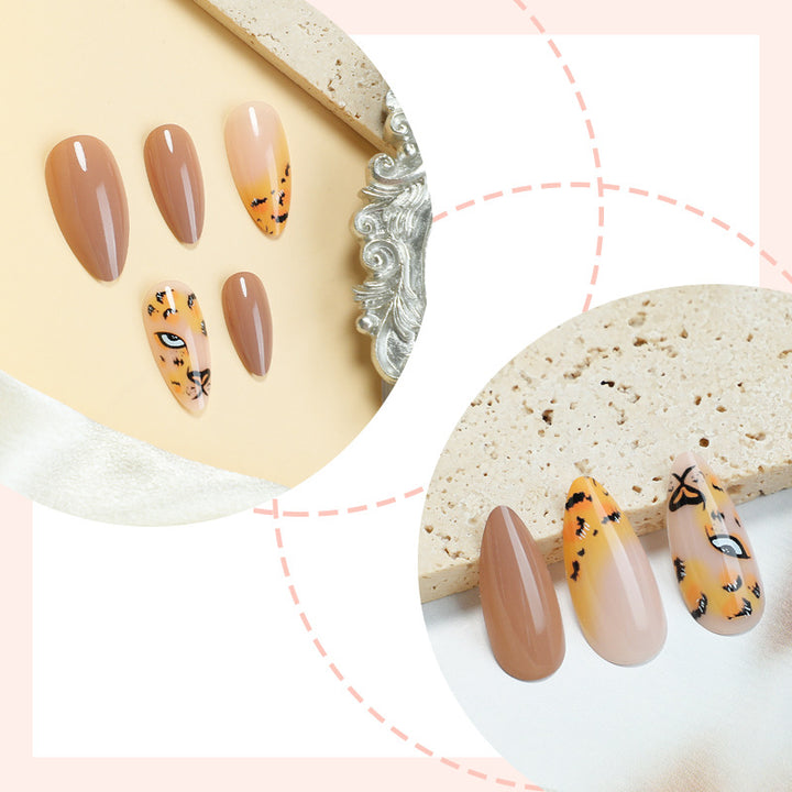 Creative Nail Art Set with Leopard Design and Glamorous Accents Bowlift