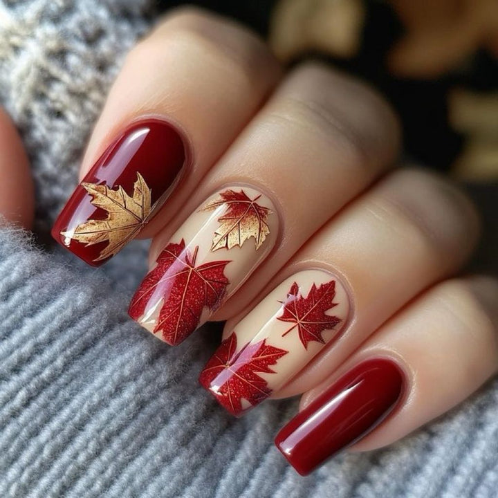 Artificial Nail Set with autumn leaves and various designs Bowlift