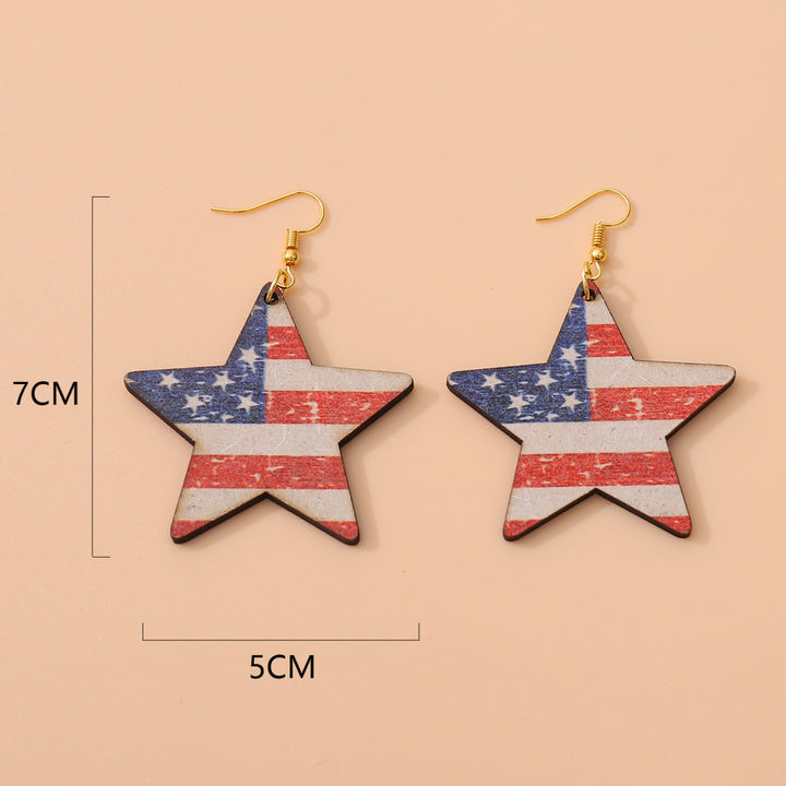Women's nan star-shaped patriotic wooden dangle earrings with distressed flag print Bowlift
