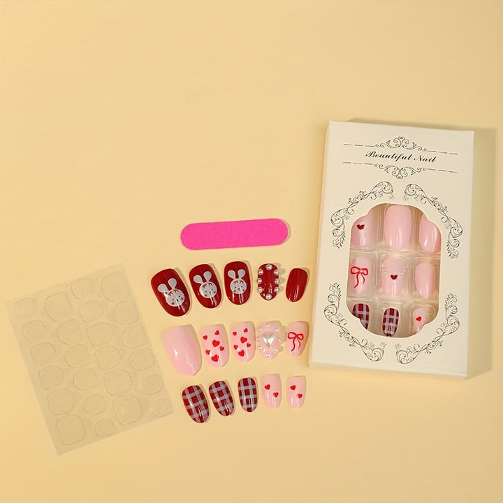 Creative nail art set with cute bunny and heart designs Bowlift