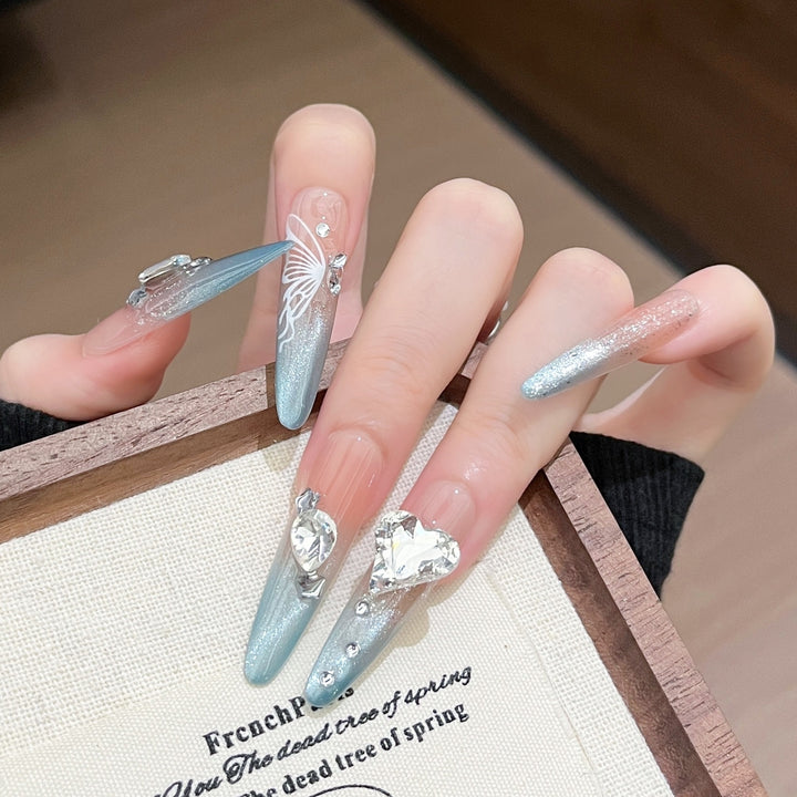 Artistic Crystal-Embellished Press-On Nail Art Bowlift